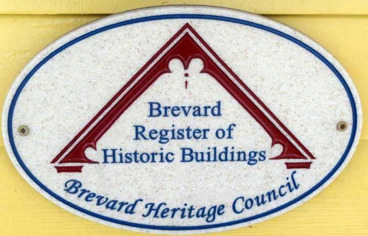 Brevard Register of Historic Buildings plaque.