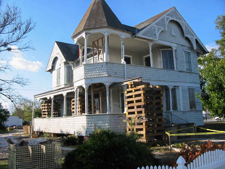 Stabilization work on house from south east.
