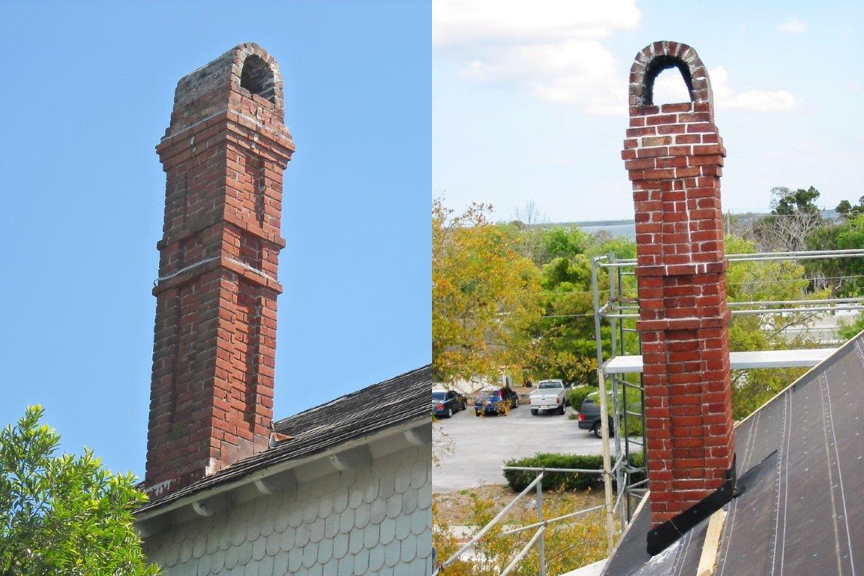 North side chimney before & after repointing